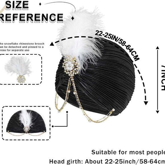 Women Rhinestone Turban Cap Pearl Feather Beanie Vintage Head Cover Hat - Picture 3 of 7